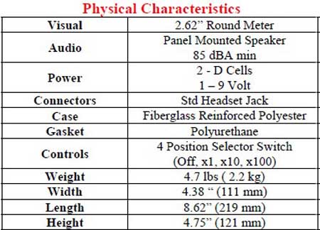 4007A Survey Meter Physical Characteristics