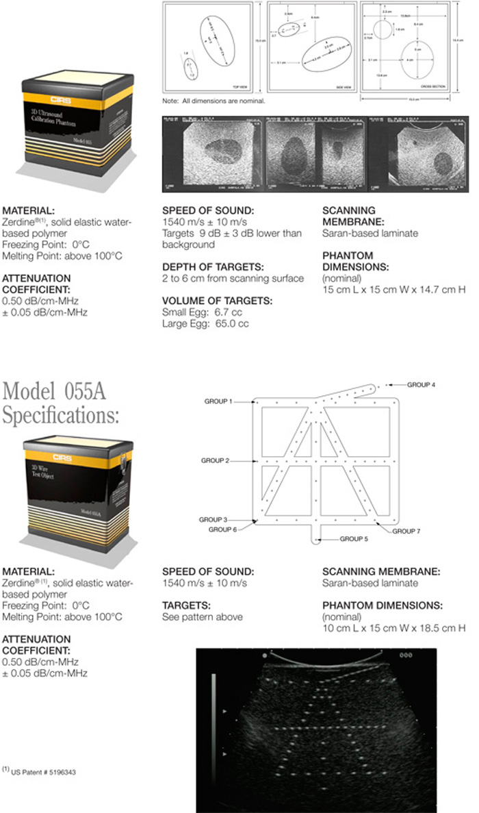 Ultrasound Phantoms for 2D & 3D Evaluation CIRS 055 and CIRS 055A Specifications