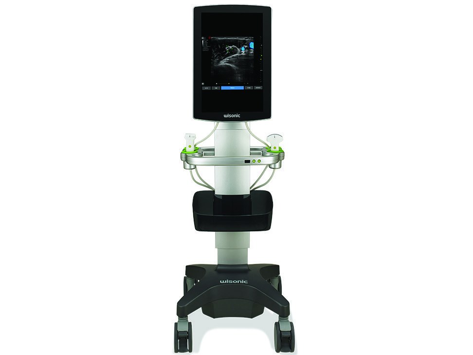 Wisonic Navi point-of-care ultrasound system on its wheeled stand