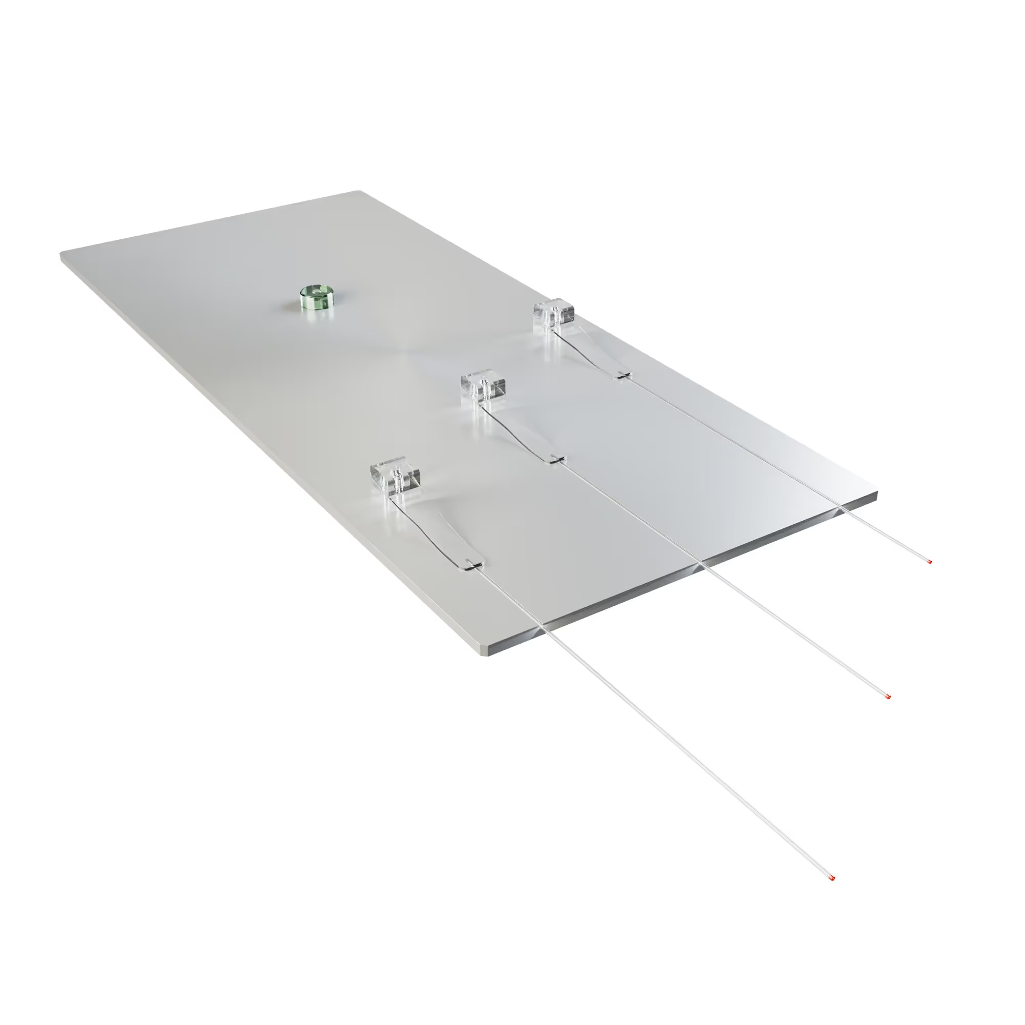 A phantom with three glass capillaries on aluminium plate.