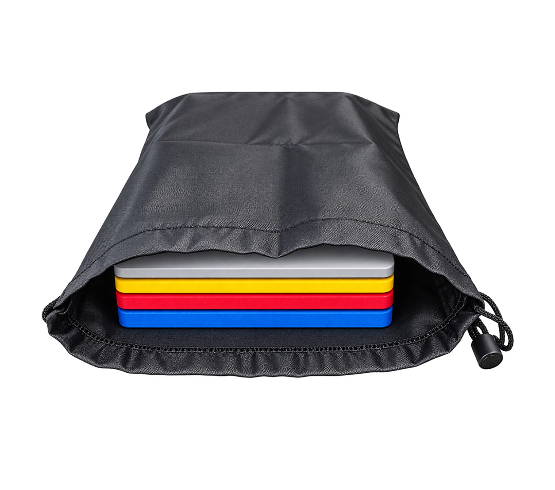 Z-DISC block set inside the included black drawstring carrying bag