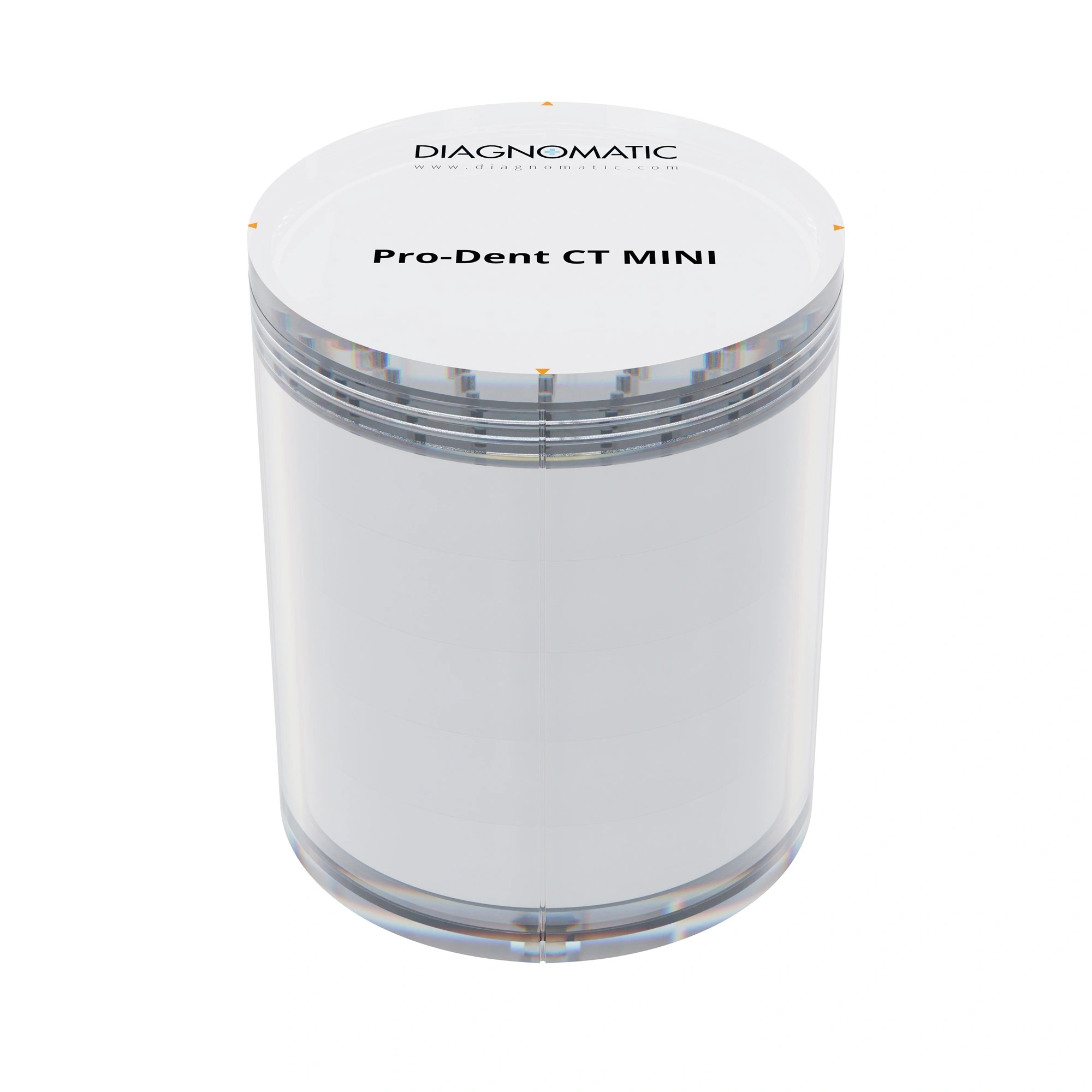 A transparent cylindrical PMMA vessel filled with 5 semi-transparent modules.