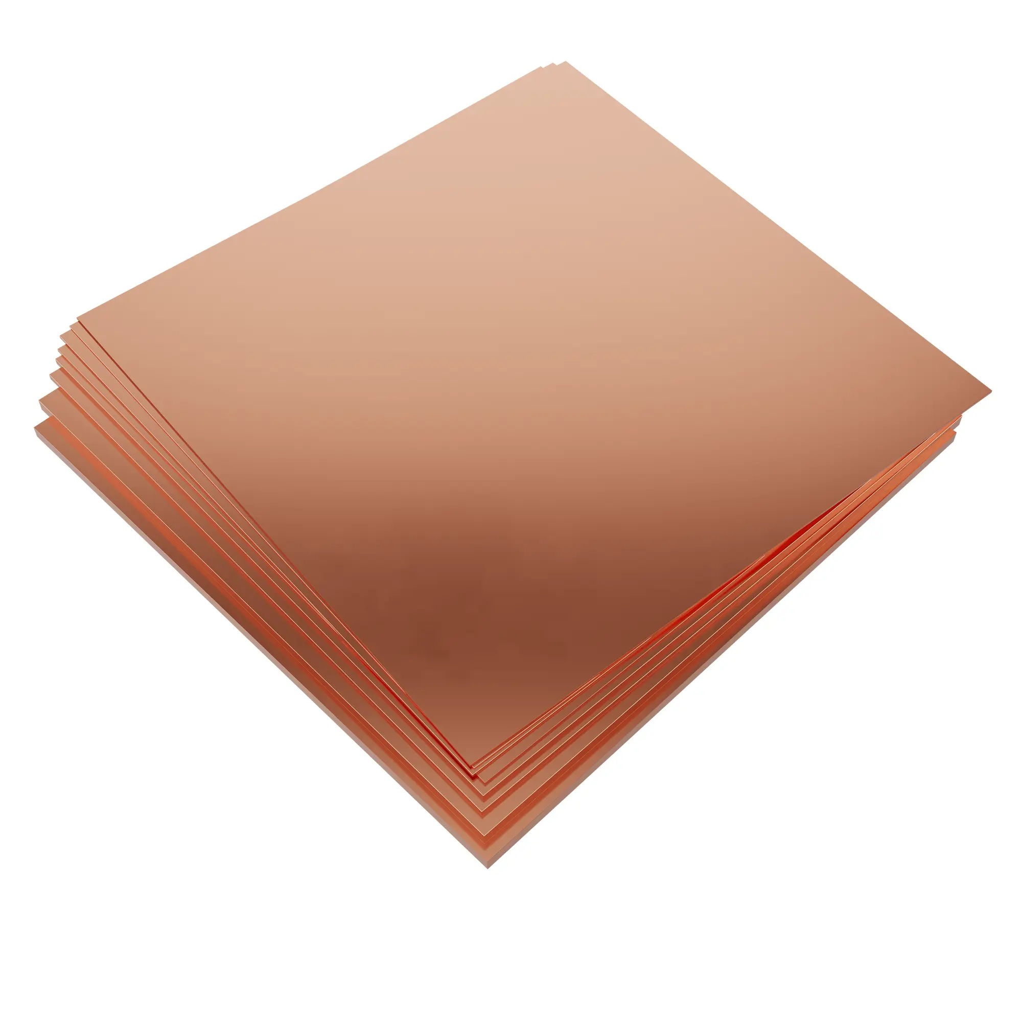 A pile of thin square copper plates.