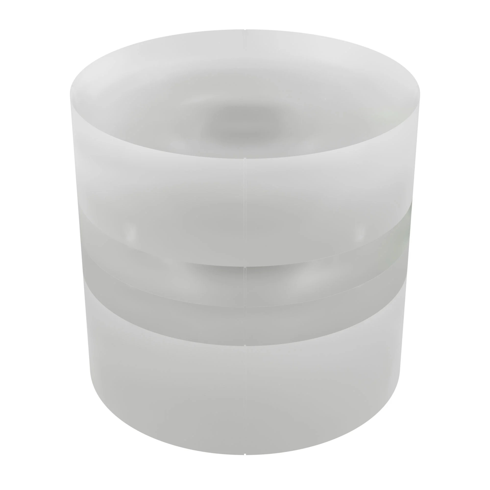 A cylindrical object made of sanded acrylic.
