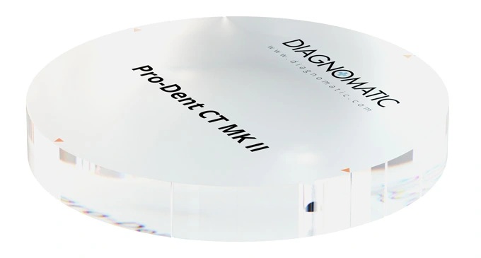 A transparent acrylic round plate with a sanded and printed top surface.
