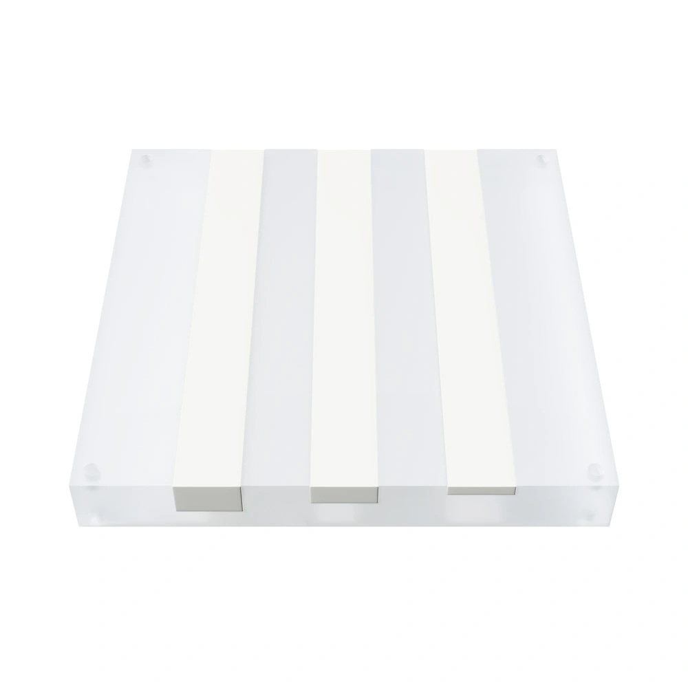 A square object made of sanded transparent plastic with embedded 3 Teflon stripes.