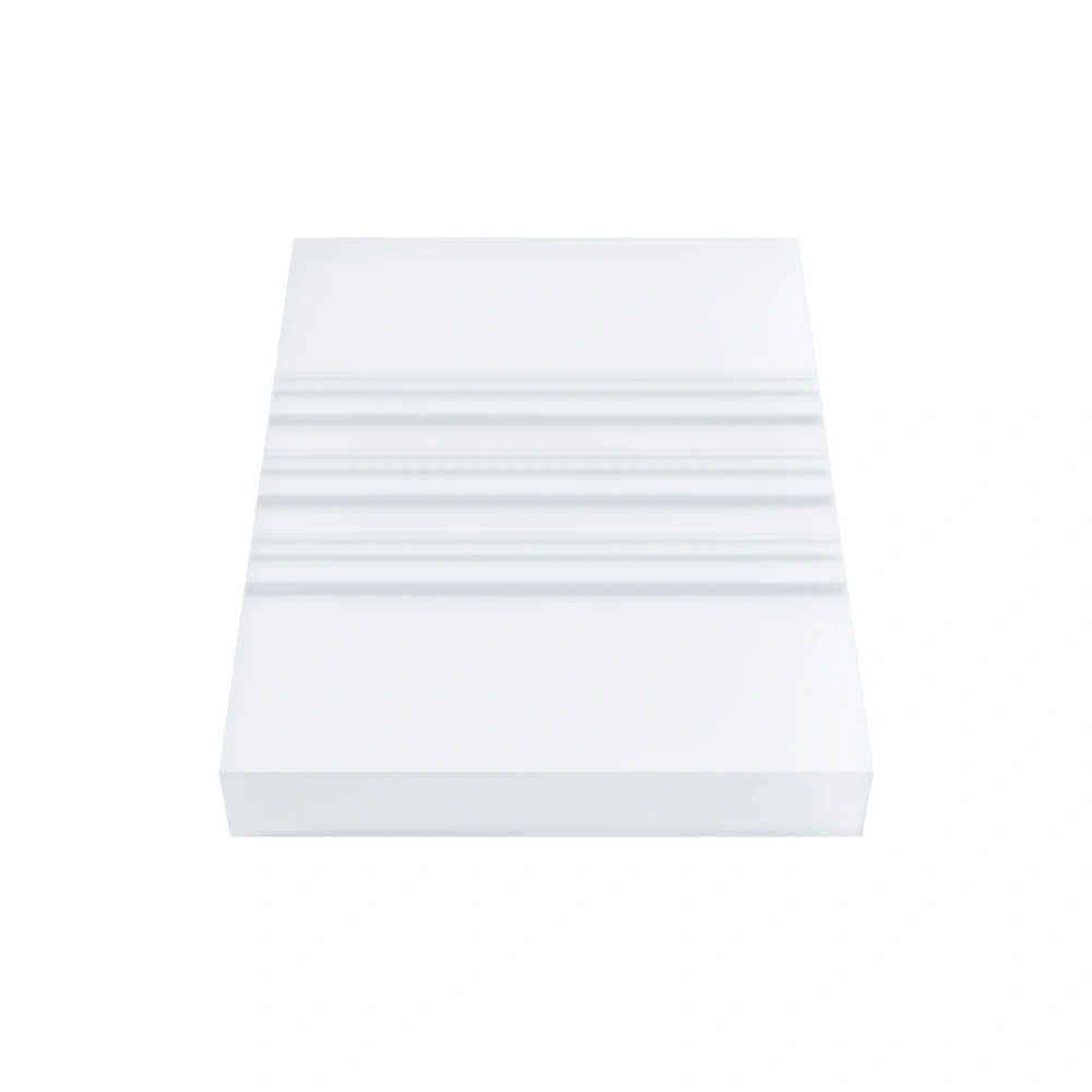 A rectangular block made of sanded transparent plastic.