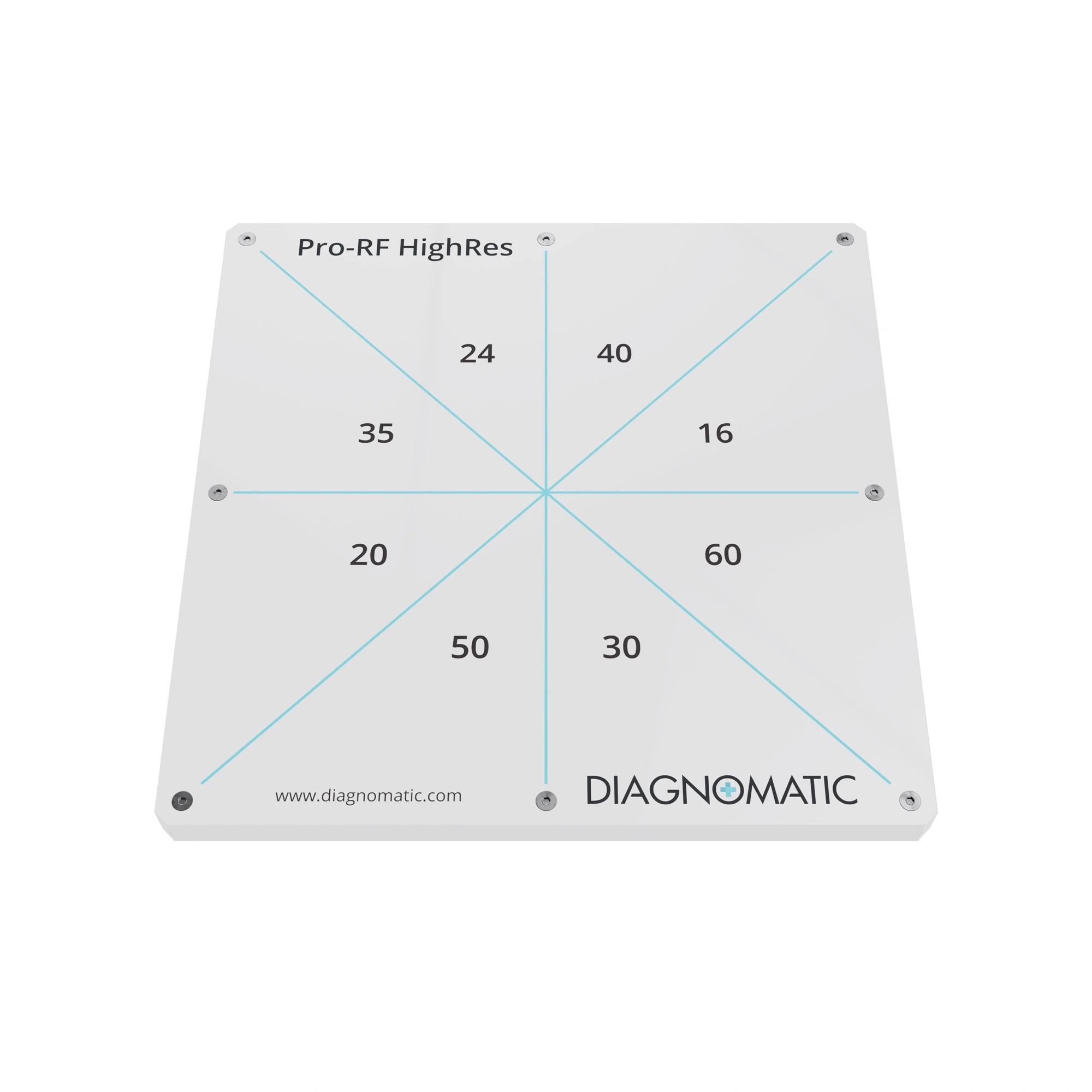 A flat square object made of white plastic with a printed top surface.