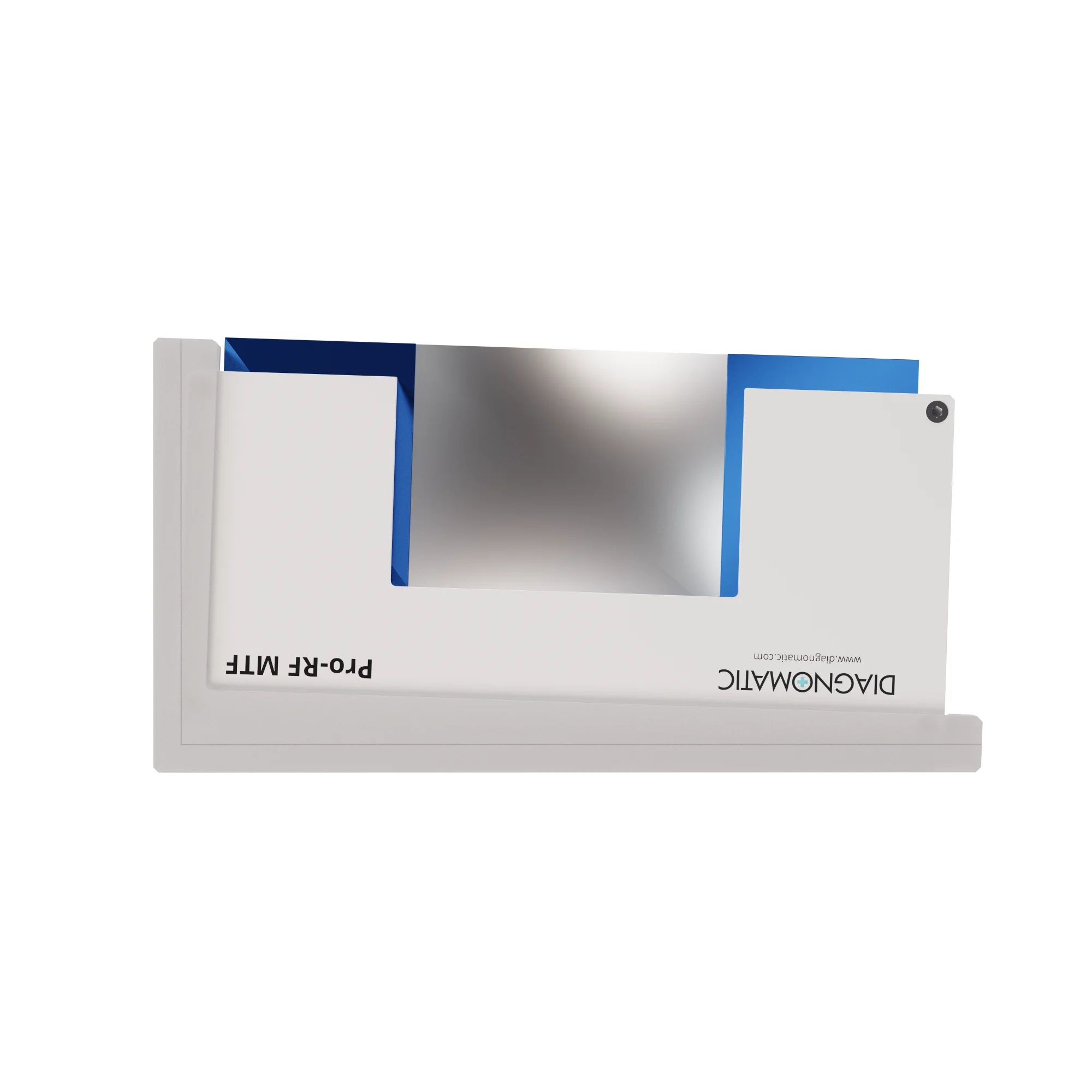 Diagnomatic Pro-RF MTF with positional angle accessory — side view showing angled mounting for IEC 62220-1 edge MTF measurement
