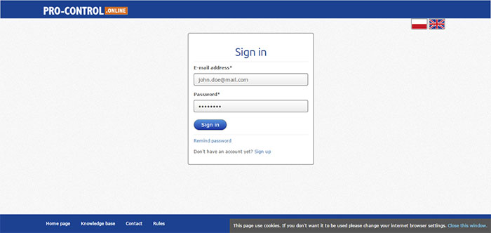 PRO-CONTROL.ONLINE - Sign In