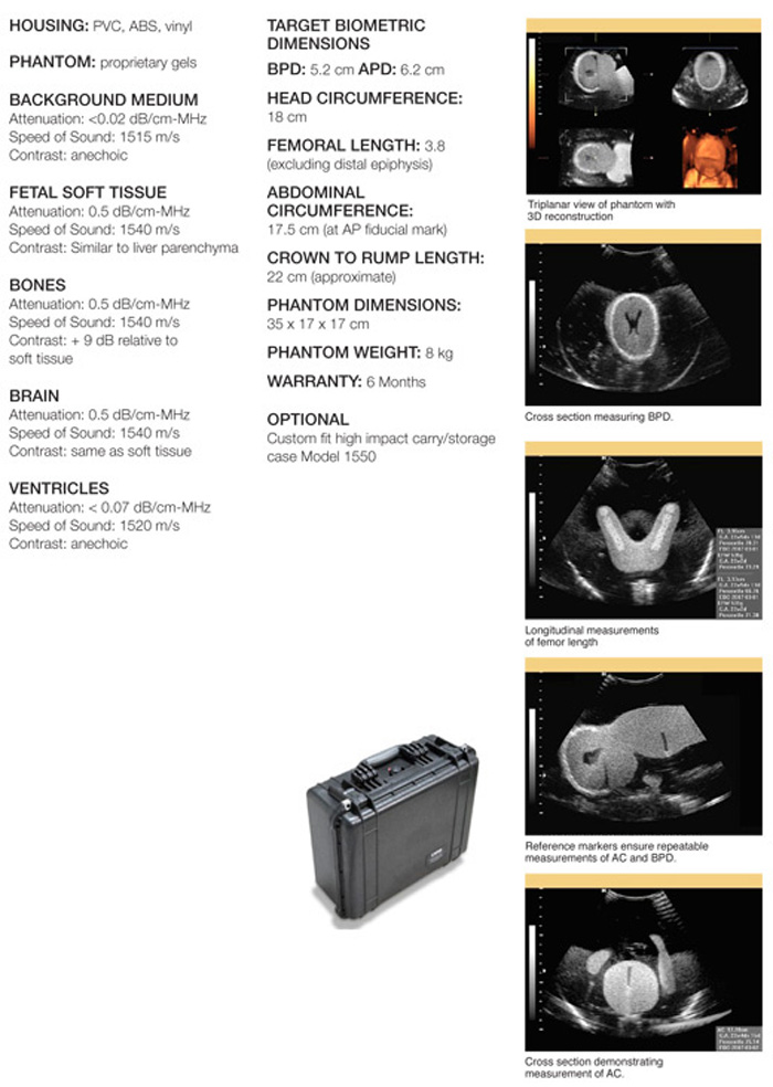 Fetal Ultrasound Biometrics Training Phantom CIRS 068 specifications